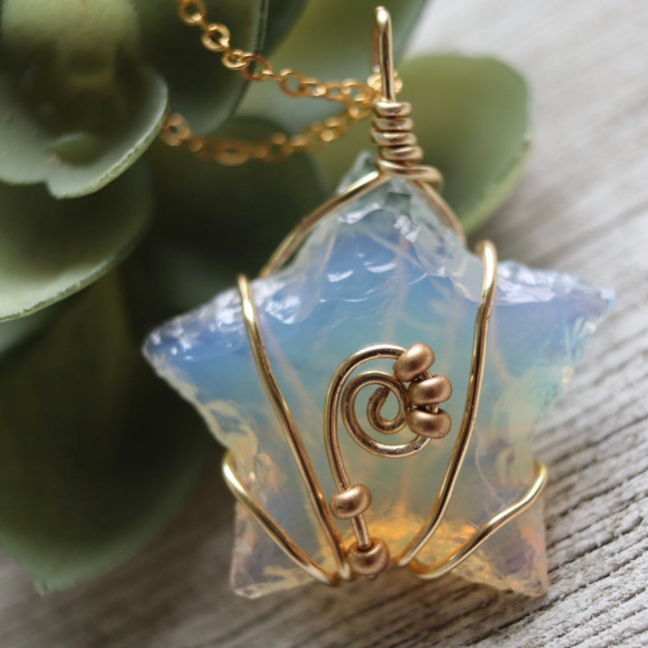 Wire Wrapped Moon Opalite Keychain